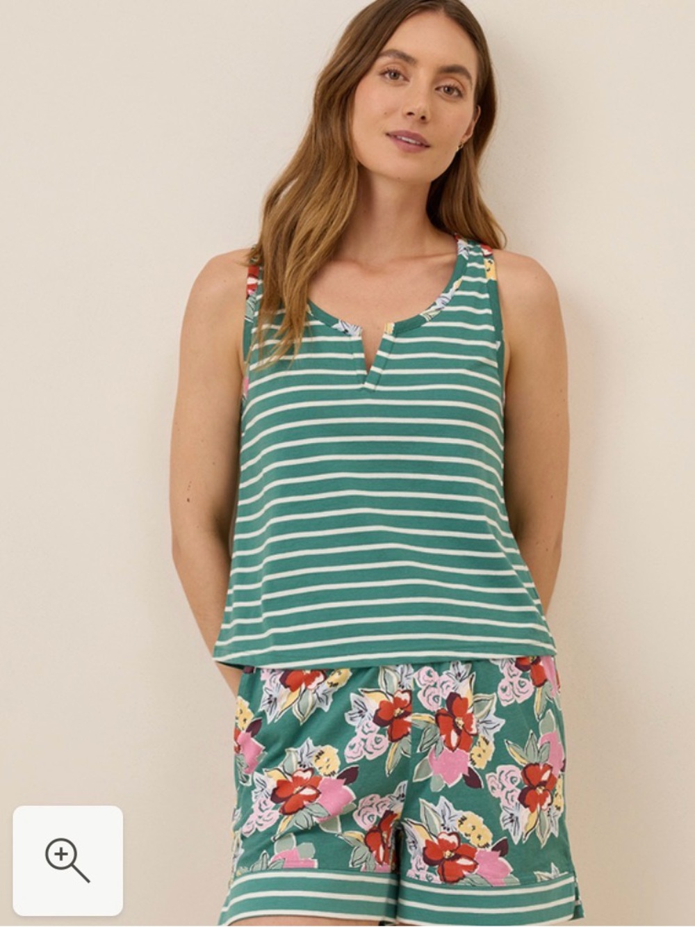 Striped & Floral Green Women's Sleep tank top - Green